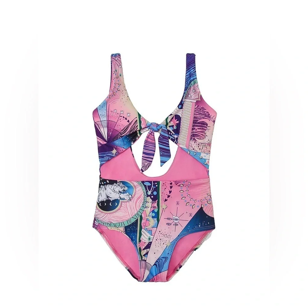 NWT Agua Bendita Iliana Eter One Piece Swimsuit Pink Celestial Girls Size 2